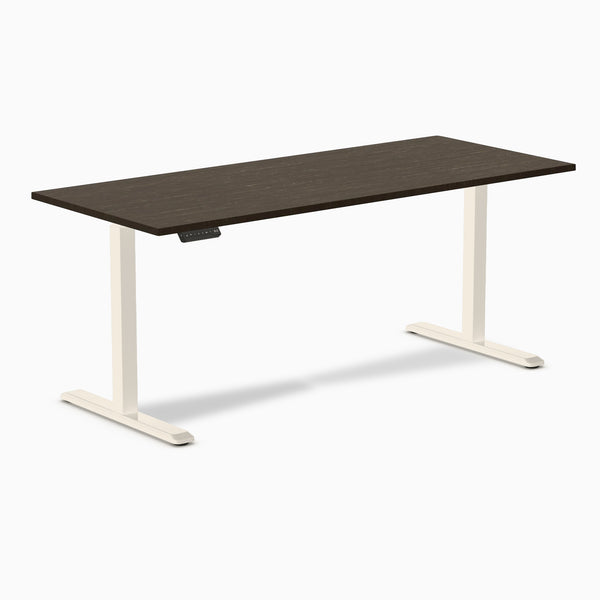 Desky Single Sit Stand Desk, Dark Bamboo desktop, Wheat frame