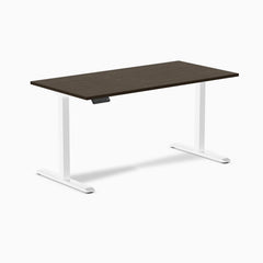 Desky Single Sit Stand Desk, Dark Bamboo desktop, White frame