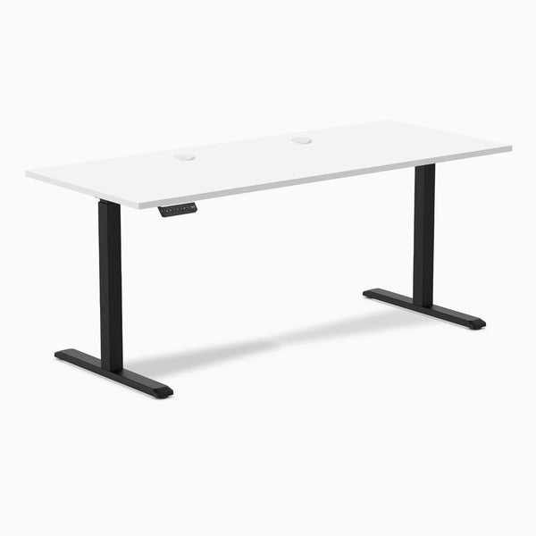 Desky Single Sit Stand Desk, White desktop, Black frame
