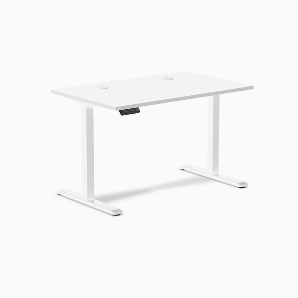 Desky Single Sit Stand Desk, White desktop, White frame
