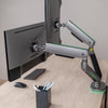 Dual LED monitor arm in space gray with LED turned on