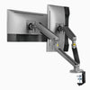 Dual LED monitor arm in space gray with two monitors