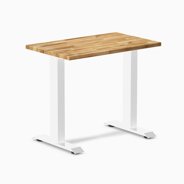 Desky Zero Mini Hardwood Office Desk, Acacia desktop, White frame