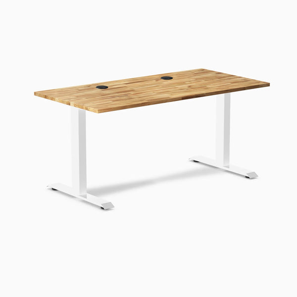 Desky Zero Hardwood Office Desk, Acacia desktop, White frame