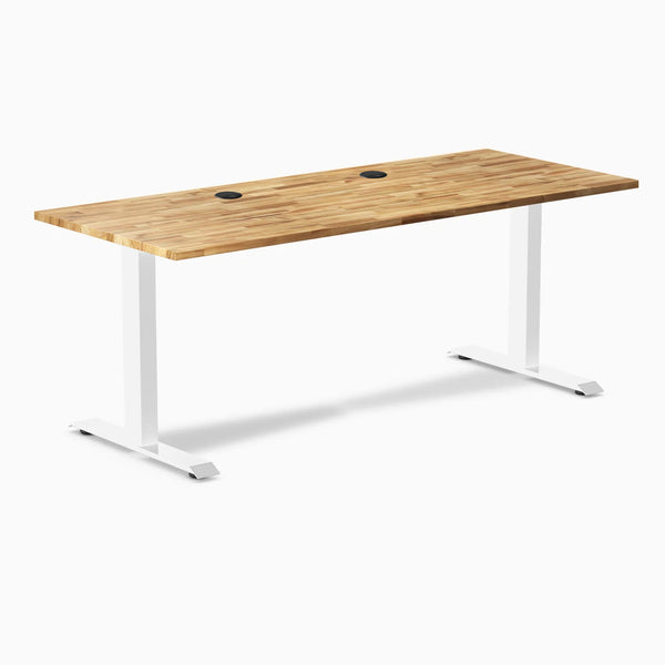Desky Zero Hardwood Office Desk, Acacia desktop, White frame