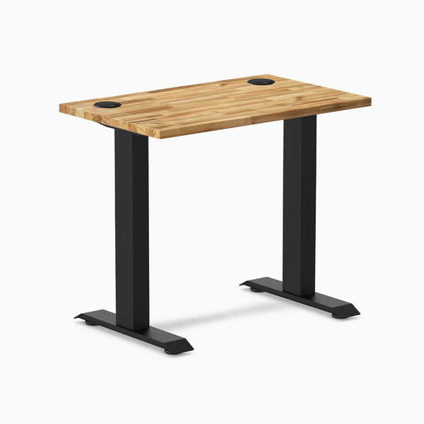 Desky Zero Mini Hardwood Office Desk, Acacia desktop, Matte Black frame