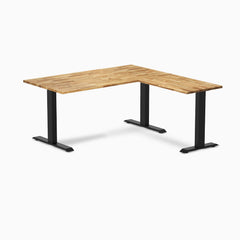 Desky Zero Hardwood L-Shape Office Desk, Acacia desktop, Matte Black frame