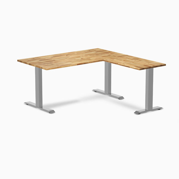 Desky Zero Hardwood L-Shape Office Desk, Acacia desktop, Gray frame