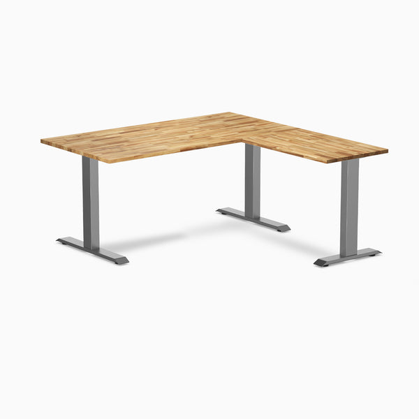 Desky Zero Hardwood L-Shape Office Desk, Acacia desktop, Space Gray frame
