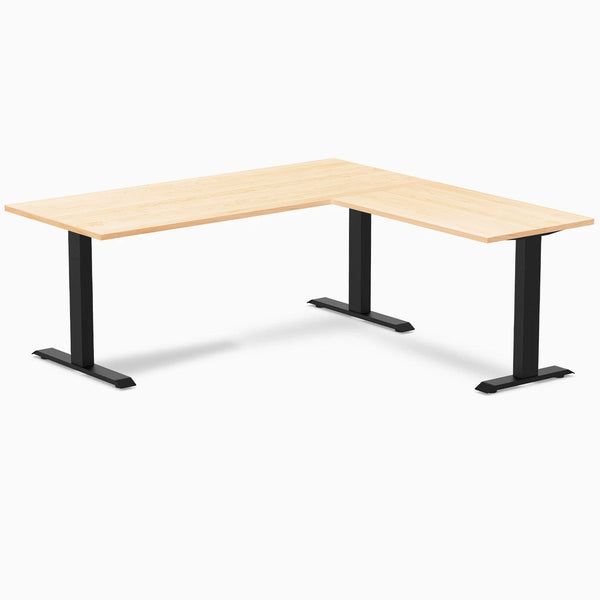 Desky Zero Hardwood L-Shape Office Desk, Maple desktop, Matte Black frame