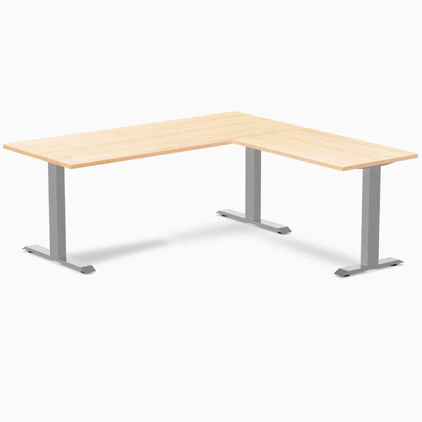 Desky Zero Hardwood L-Shape Office Desk, Maple desktop, Gray frame