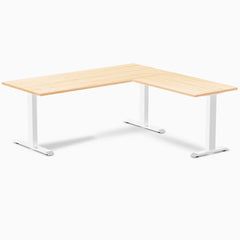 Desky Zero Hardwood L-Shape Office Desk, Maple desktop, White frame