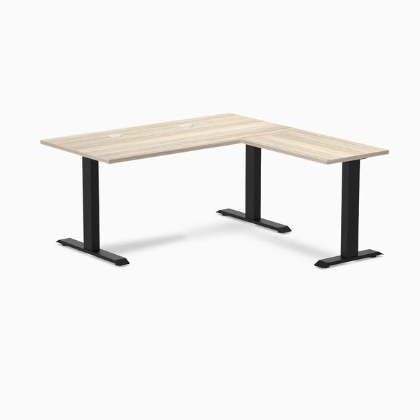Desky Zero Laminate L-Shape Office Desk, Classic Oak desktop, Matte Black frame
