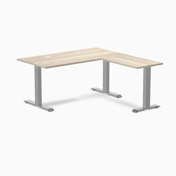 Desky Zero Laminate L-Shape Office Desk, Classic Oak desktop, Gray frame