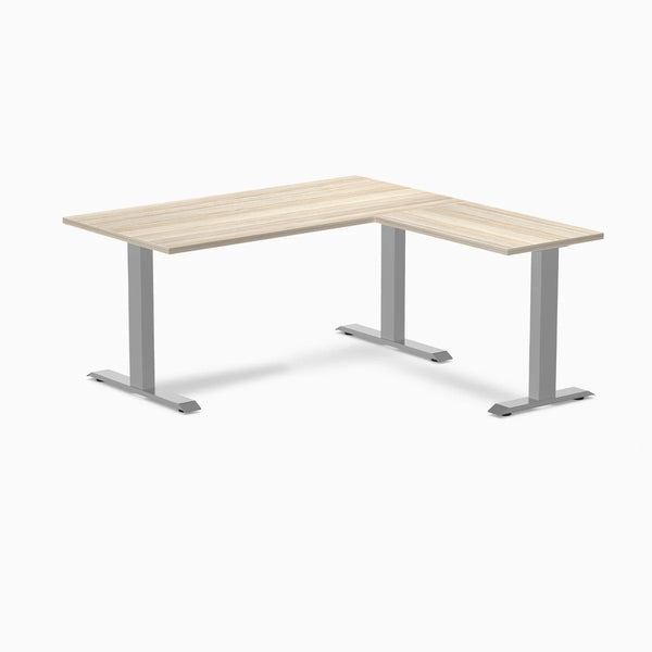 Desky Zero Laminate L-Shape Office Desk, Classic Oak desktop, Gray frame