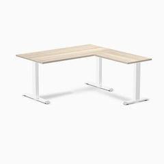 Desky Zero Laminate L-Shape Office Desk, Classic Oak desktop, White frame