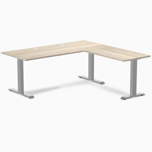 Desky Zero Laminate L-Shape Office Desk, Classic Oak desktop, Gray frame