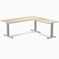 Desky Zero Laminate L-Shape Office Desk, Classic Oak desktop, Gray frame