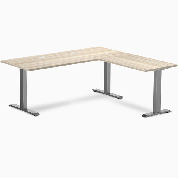 Desky Zero Laminate L-Shape Office Desk, Classic Oak desktop, Space Gray frame