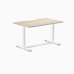 Desky Zero Scalloped Laminate Office Desk, Classic Oak desktop, White frame