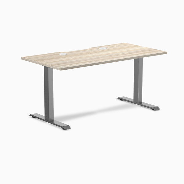 Desky Zero Scalloped Laminate Office Desk, Classic Oak desktop, Space Gray frame