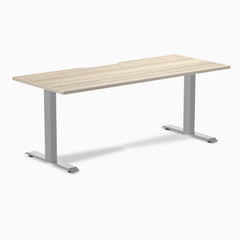 Desky Zero Scalloped Laminate Office Desk, Classic Oak desktop, Gray frame