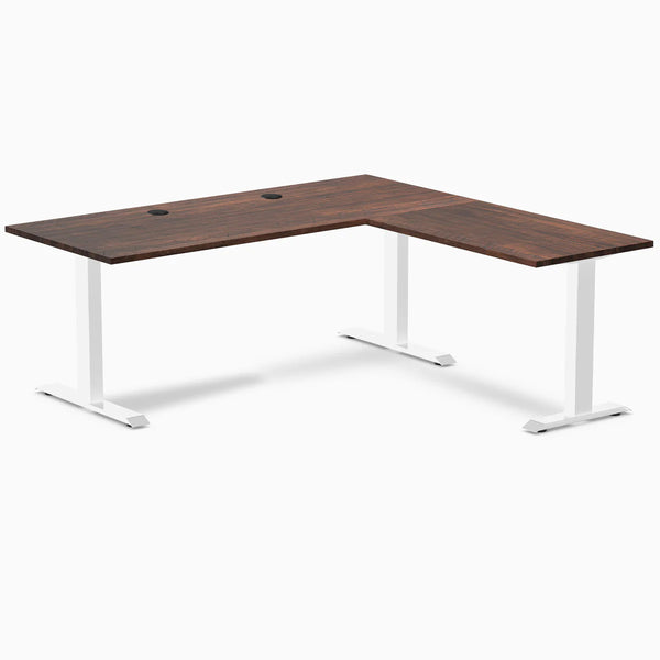 Desky Zero Softwood L-Shape Office Desk, American Rustic Pine desktop, White frame