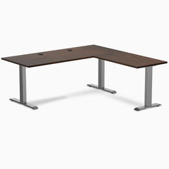 Desky Zero Rubberwood L-Shape Office Desk, Dark Walnut desktop, Space Gray frame
