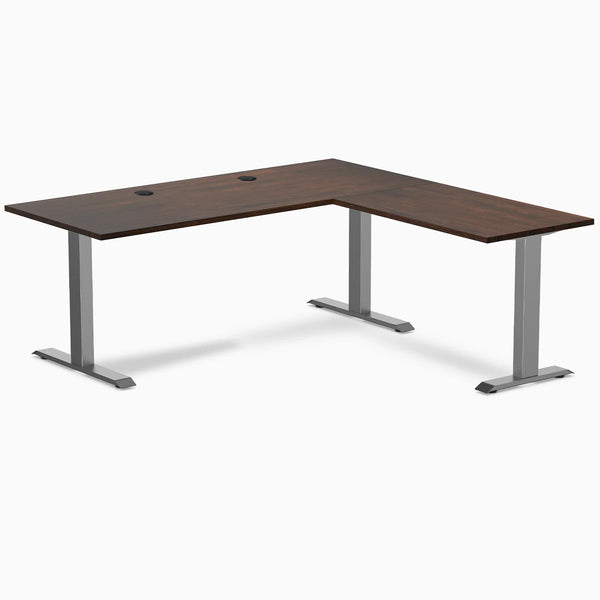 Desky Zero Rubberwood L-Shape Office Desk, Dark Walnut desktop, Space Gray frame