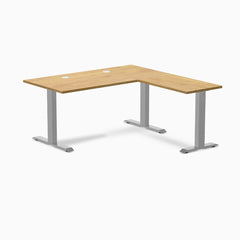 Desky Zero Rubberwood L-Shape Office Desk, Light Oak desktop, Gray frame