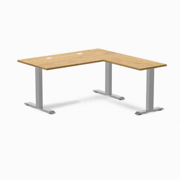 Desky Zero Rubberwood L-Shape Office Desk, Light Oak desktop, Gray frame