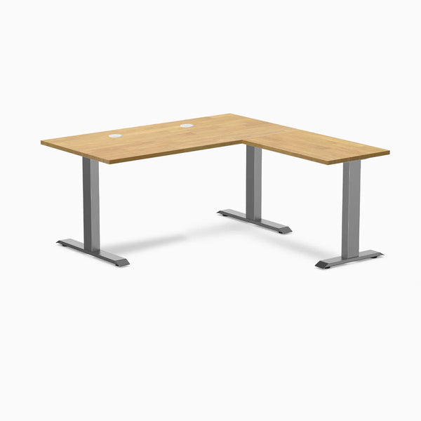 Desky Zero Rubberwood L-Shape Office Desk, Light Oak desktop, Space Gray frame