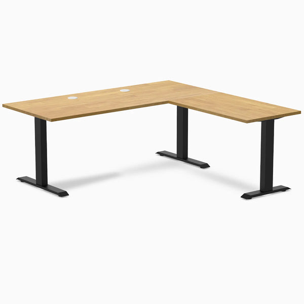 Desky Zero Rubberwood L-Shape Office Desk, Light Oak desktop, Matte Black frame