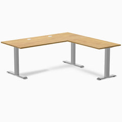 Desky Zero Rubberwood L-Shape Office Desk, Light Oak desktop, Gray frame