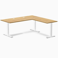 Desky Zero Rubberwood L-Shape Office Desk, Light Oak desktop, White frame
