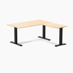 Desky Zero Hardwood L-Shape Office Desk, Maple desktop, Matte Black frame
