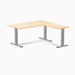 Desky Zero Hardwood L-Shape Office Desk, Maple desktop, Gray frame