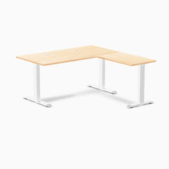 Desky Zero Hardwood L-Shape Office Desk, Maple desktop, White frame