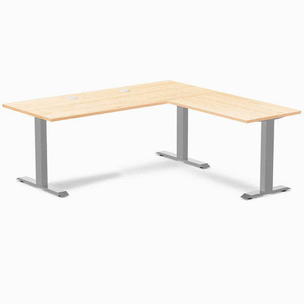 Desky Zero Hardwood L-Shape Office Desk, Maple desktop, Gray frame