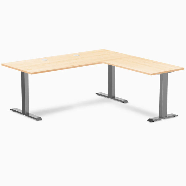 Desky Zero Hardwood L-Shape Office Desk, Maple desktop, Space Gray frame