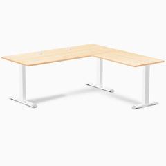 Desky Zero Hardwood L-Shape Office Desk, Maple desktop, White frame