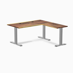 Desky Zero Hardwood L-Shape Office Desk, Pheasantwood desktop, Gray frame