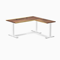 Desky Zero Hardwood L-Shape Office Desk, Pheasantwood desktop, White frame