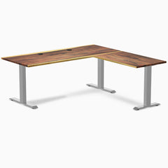 Desky Zero Hardwood L-Shape Office Desk, Pheasantwood desktop, Gray frame
