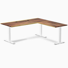 Desky Zero Hardwood L-Shape Office Desk, Pheasantwood desktop, White frame