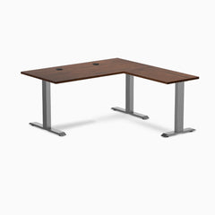 Desky Zero Rubberwood L-Shape Office Desk, Red Walnut desktop, Space Gray frame