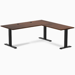 Desky Zero Rubberwood L-Shape Office Desk, Red Walnut desktop, Matte Black frame