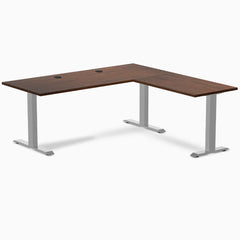 Desky Zero Rubberwood L-Shape Office Desk, Red Walnut desktop, Gray frame