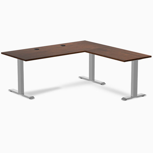 Desky Zero Rubberwood L-Shape Office Desk, Red Walnut desktop, Gray frame