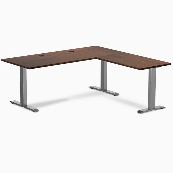 Desky Zero Rubberwood L-Shape Office Desk, Red Walnut desktop, Space Gray frame